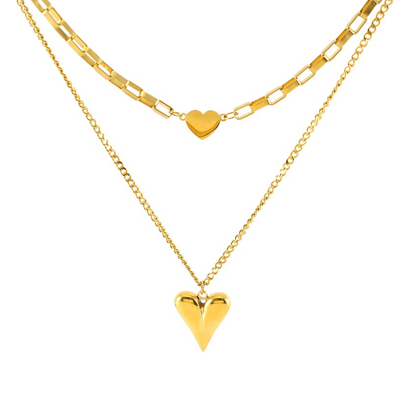 2023 nuevo Otoño e Invierno transfronterizo europeo y americano personalidad temperamento todo partido oro amor cadena doble capa collar apilado para las mujeres