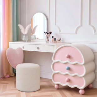 Heart-Shaped Makeup Stool, Simple Modern Dressing Stool, Round Stool, Bedroom Cream Style Home Backrest Makeup Chair, Rotatable