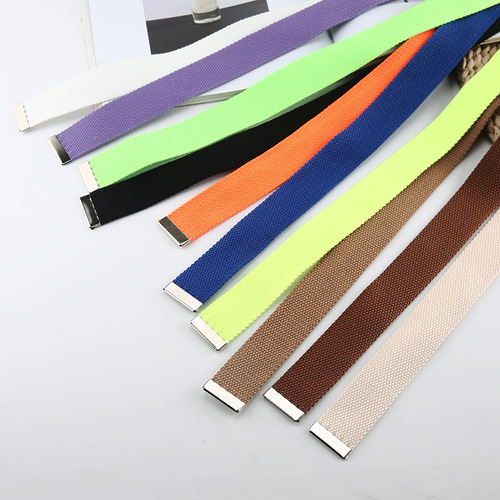 Smooth buckle woven canvas belt for women, simple and versatile solid color denim casual student pants belt wholesale