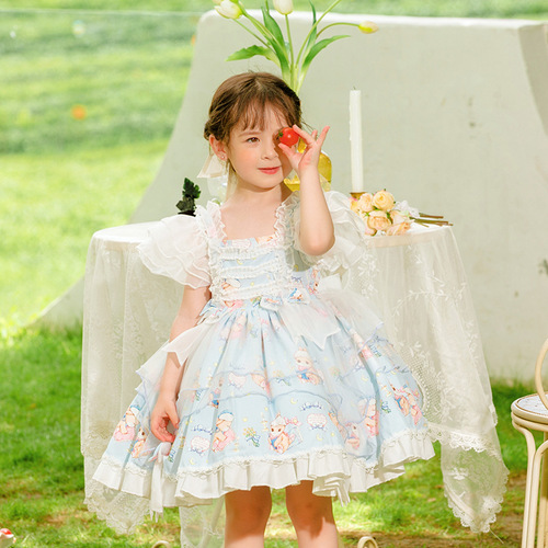 2024 Summer New Girls' Children's Baby Performance Cartoon Lolita Princess Dress Short Sleeve Dress