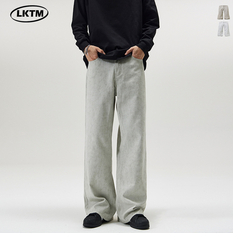 LKTM Men's# New Marble Dark Pattern dirtyfit Casual Pants Men's American Style Fashion Brand A- shaped Micro-pants