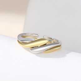 S925 silver ring women's irregular water ripple opening combination opening ring ins simple style jewelry