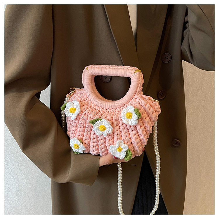 Women's Medium Fabric Flower Cute Weave Open Crochet Bag display picture 19