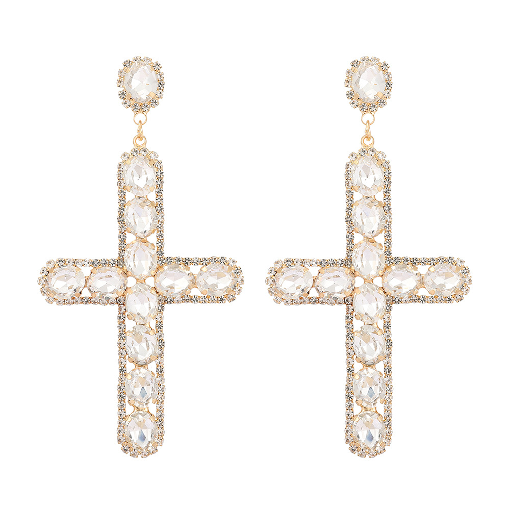 Zinc alloy Material 1 Pair Retro Cross Metal Plating Zircon Women's Earrings