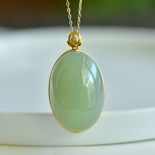 Fubei Diamond Jewelry [18K Gold Inlaid with Natural Hetian Qinghai Material Pigeon Egg Pendant] Bare Stone Size 20*30mm