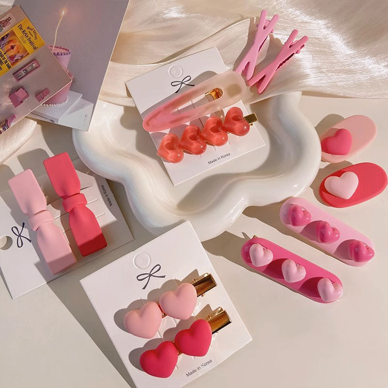 Pink Small Hairpin Sweet Desire Side Clip Cute Girl's Heart Sweet Duckbill Clip Hairpin Bangs Clip Headwear