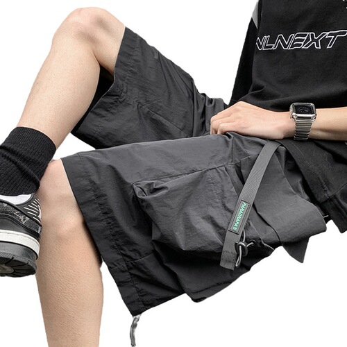 Workwear shorts for men, summer large size, American street fashion, trendy functional thin, quick-drying wide-leg casual five-peg pants