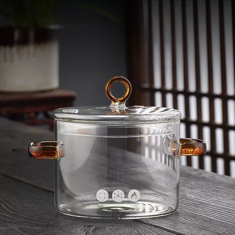 玻璃泡面碗透明玻璃奶锅双把高硼硅玻璃汤锅电陶炉泡面小炖煮锅汤