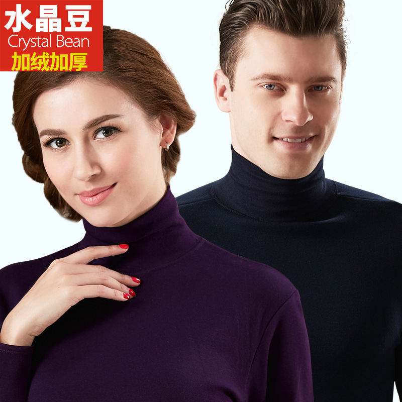 Women's Turtleneck Warm Clothes Underwear Thickened fleece-lined Winter Middle-aged and Elderly Base Shirt Autumn Clothes Single-piece Top Men's