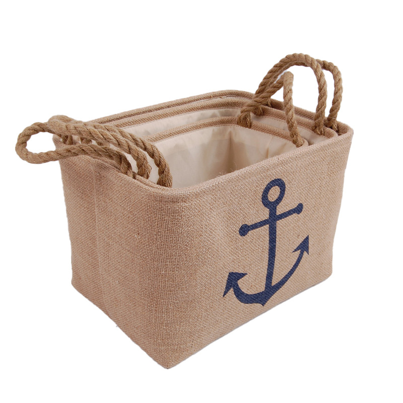 ins风家用杂物收纳筐黄麻材质内衣袜子整理箱防尘防潮收纳筐供应