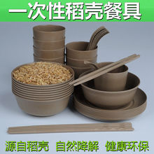 一次性碗 纸质稻壳餐具加厚大容量食品级环保家用商用碗筷杯碟勺
