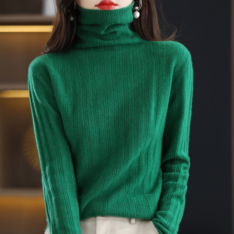 2022秋冬女裝羊毛衫堆堆領長袖套頭純色厚款羊毛毛衣工廠店