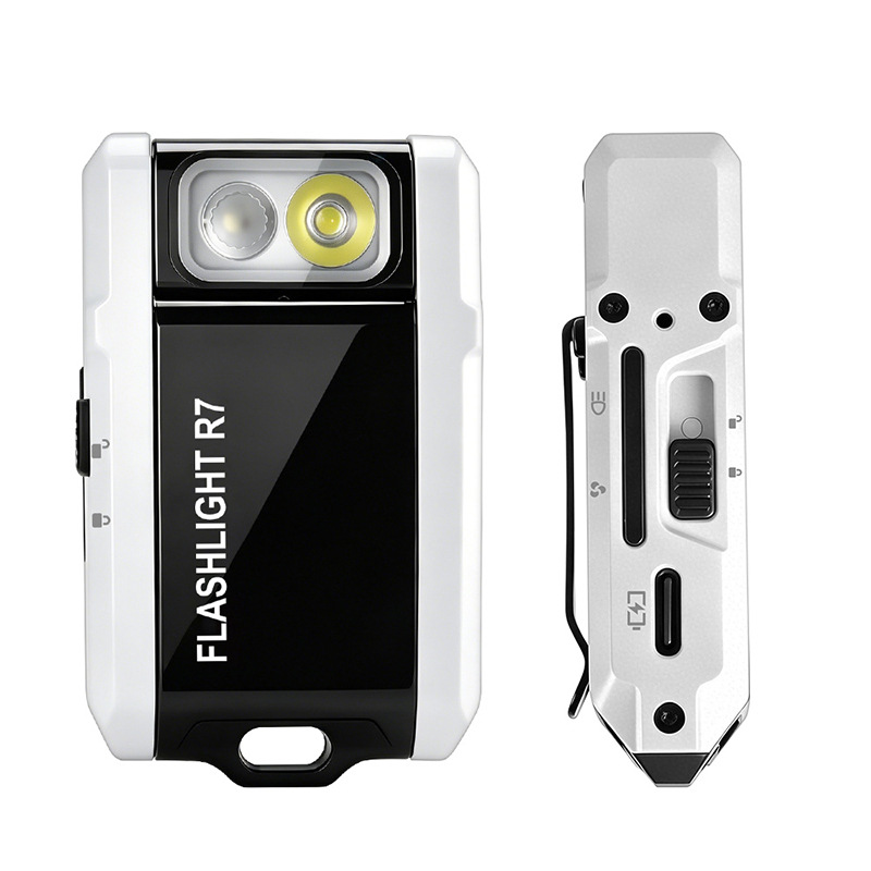 R7 Multifunctional Portable Keychain Flashlight 180 ° Rotating lamp head RGB three-color light source cap clip light flashlight
