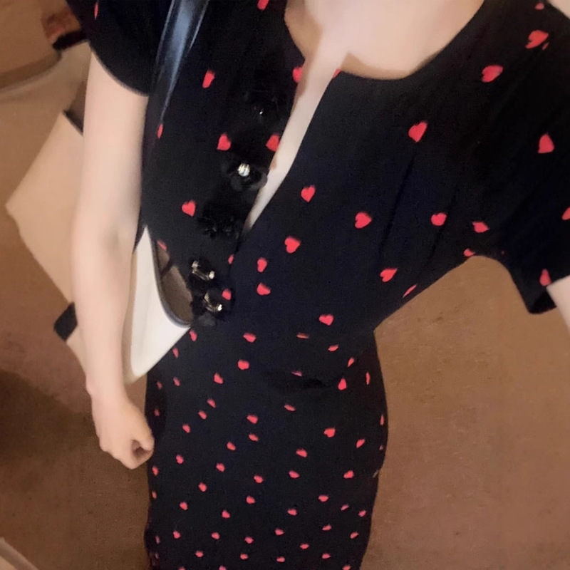 2025 Summer New Arrival Heart-Shaped Spice Girl Light Luxury French Style Mid-Length Slimming Sheath Long Dress