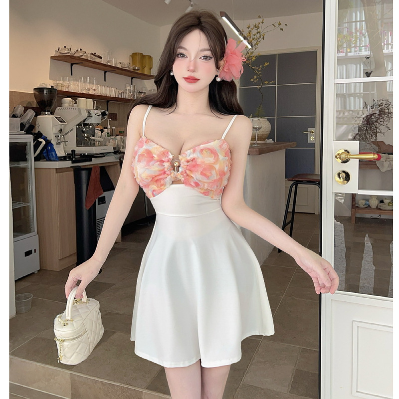 Spring New Style Spicy Girl Patchwork Floral Spaghetti Strap Dress, Elegant and Age-Reducing Nightclub Ktv Spa Massage Work Uniform