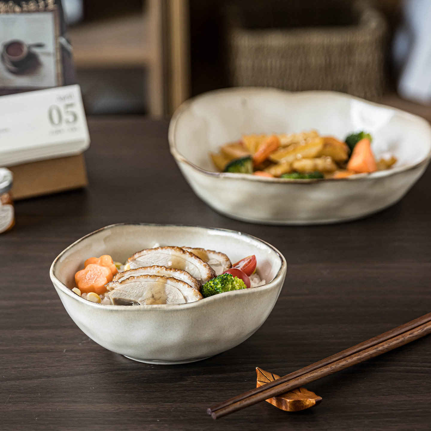 日式不规则边陶瓷碗家用米饭碗沙拉碗复古风餐具批发碗菜碗拉面碗