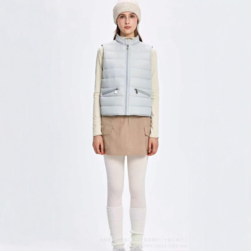 Mengjia Women's down Jacket, Goose down Vest, Diagonal Zipper Stand Collar Vest