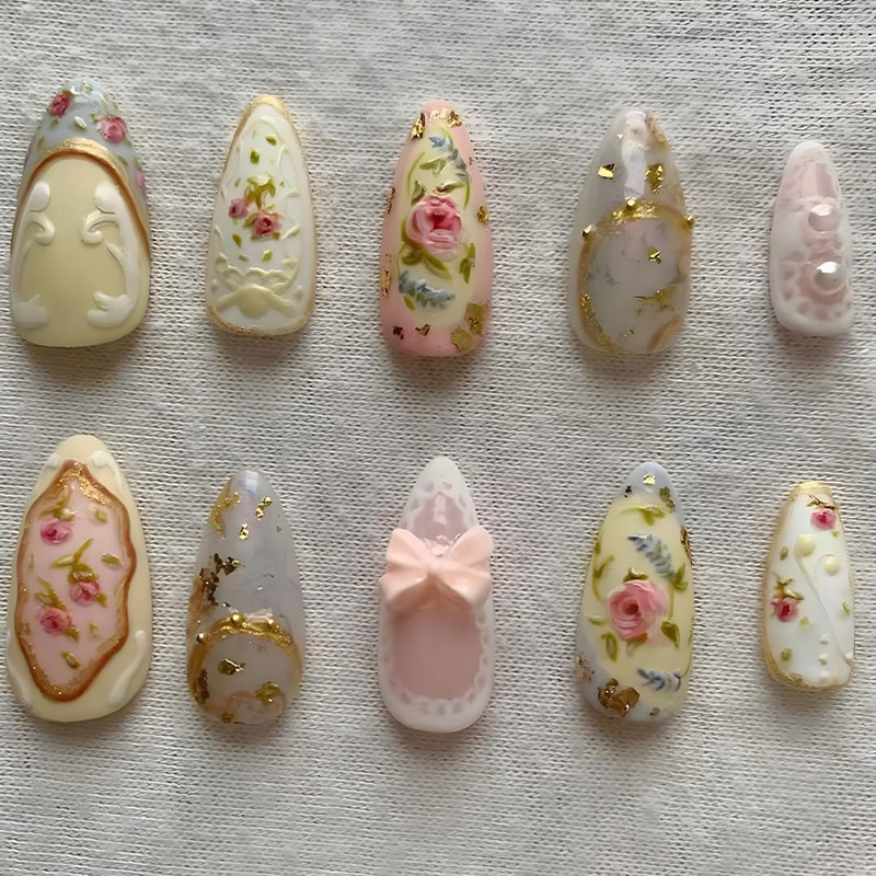 30Pcs Cross-Border Wearable Nail Pieces with 3D Embossed Floral Pearl Design, Removable Fake Nail Tips, Almond-Shaped Nail Pieces 30Pcs Cross-Border Wearable Nail Pieces with 3D Embossed Floral Pearl Design, Removable Fake Nail Tips, Almond-Shaped Nail Pieces