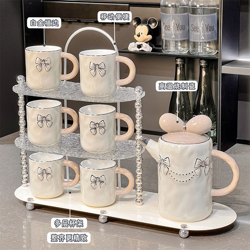 クリーム風新築祝いカップセット、高級家庭用リビングルームウォーターカップ、ケトル、ティーカップ、ティーセット、ウォーターセット|undefined