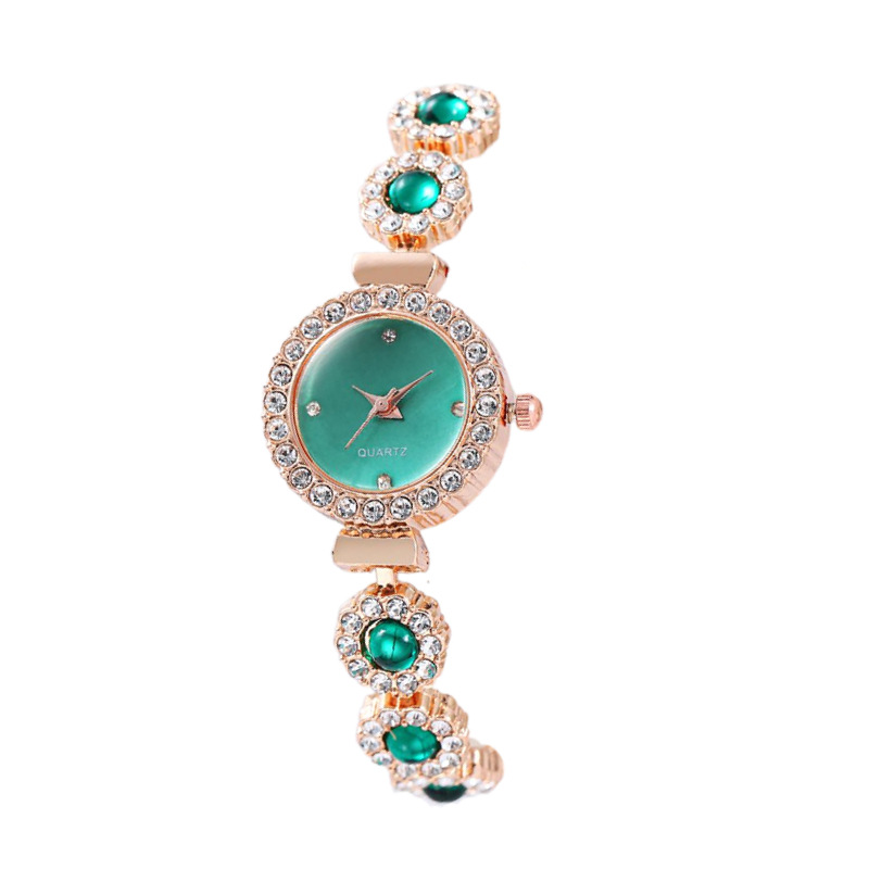 Transmisión en vivo transfronteriza reloj de estudiante piedra preciosa de imitación de color con incrustaciones de diamantes ins estilo universitario temperamento esfera pequeña decoración reloj de pulsera