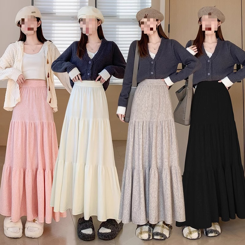 针织半身裙女2025新款秋冬季大摆裙高级感a字蛋糕裙高腰显瘦垂感