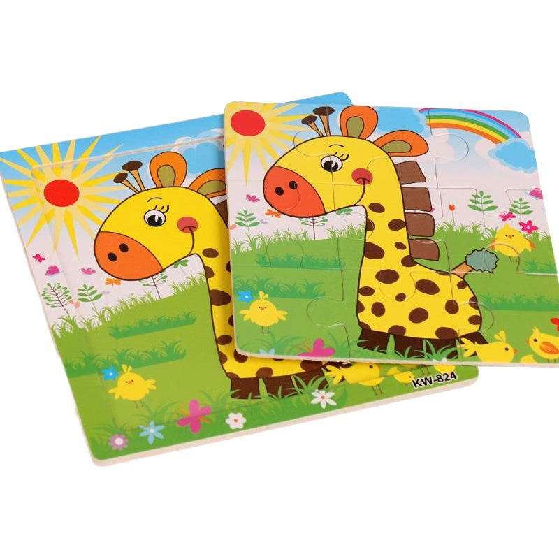 Деревянный пазл из 9 элементов с основным изображением, деревянная развивающая игрушка для раннего обучения, пазл с животными и транспортом, мультяшный пазл