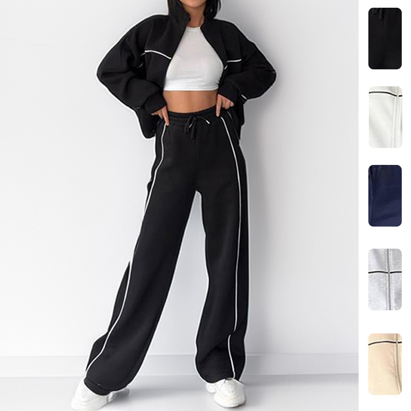2026 Spring New European and American Women's Clothing Cross-Border Sports Suit Casual Zipper Cardigan Fashion Sweatshirt Set for Women