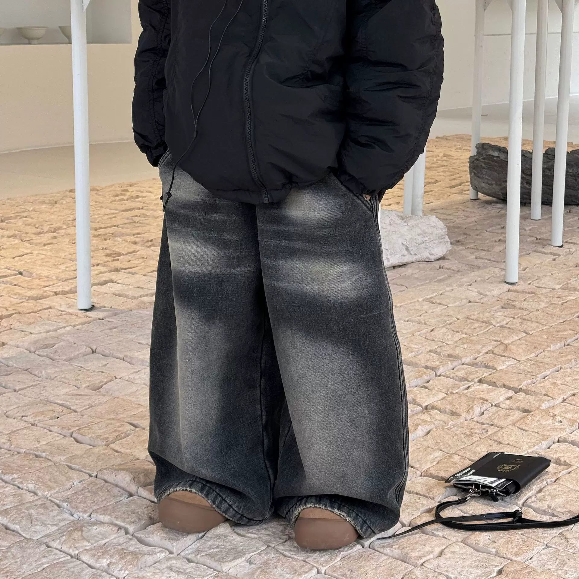 泰如2025冬季新品儿童韩版加绒牛仔裤男童帅气做旧加厚保暖长裤潮