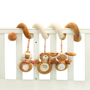Cute brown bear bed winding toy BB called crib trailer hanging toy with music movement sound wholesale