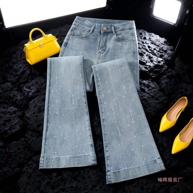 Popular Flared Jeans with Starry Rhinestones, Spring/Summer 2026, High-Waisted, Stretchy, Slimming, Light Luxury Straight-Leg Flared Pants for Women Popular Flared Jeans with Starry Rhinestones, Spring/Summer 2026, High-Waisted, Stretchy, Slimming, Light Luxury Straight-Leg Flared Pants for Women