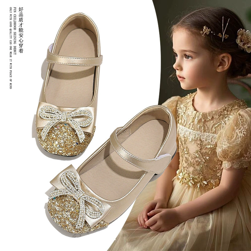 Девочка принцесса на высоких каблуках девушка бант весна, лето, осень, новое иностранное детское представление Doudou маленькие кожаные туфли