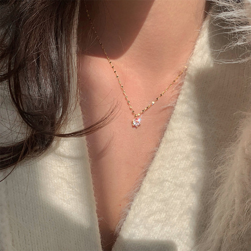 Japanese and Korean Minimalist Accessory Fashion Single Diamond Pendant Necklace for Women, Clavicle Chain  New Ins Simple and Elegant