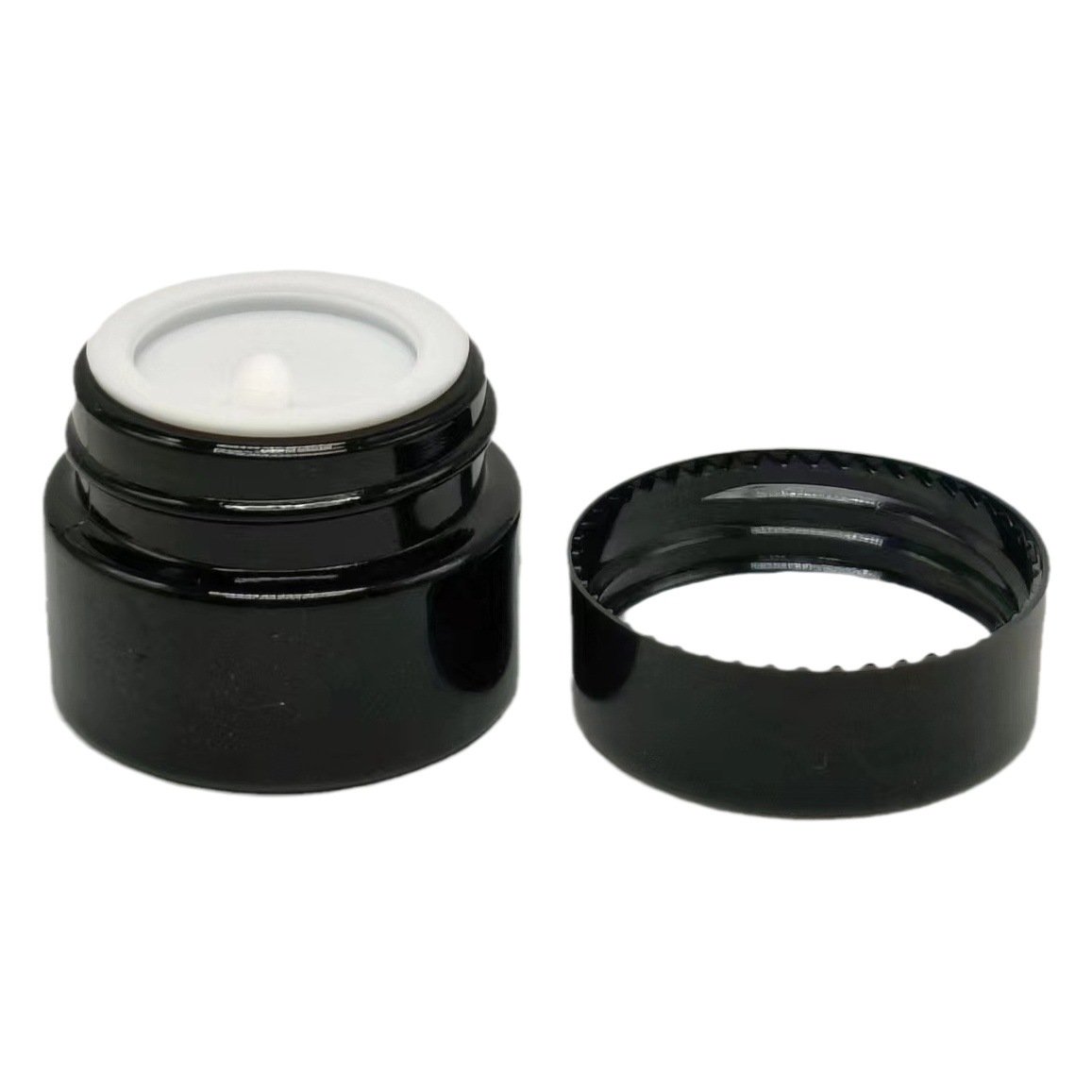 Botella de crema de porcelana negra en stock 5g botella de crema de ojos de vidrio negro botella de crema de esencia botella de crema de vidrio cosmético botella de crema