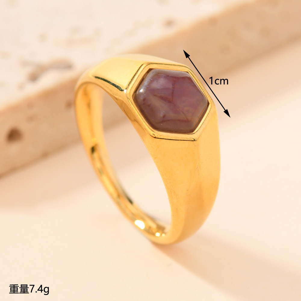 Joyas de acero inoxidable de estilo europeo y americano transfronterizo lujo ligero viento fundido hexágono piedra natural gemas anillo de titanio al por mayor