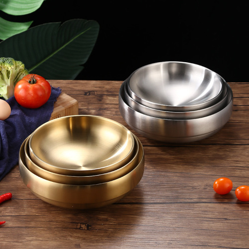 304 stainless steel rice bowl household double-layer children's soup bowl Korean cuisine kimchi bowl golden cold noodle bowl customization