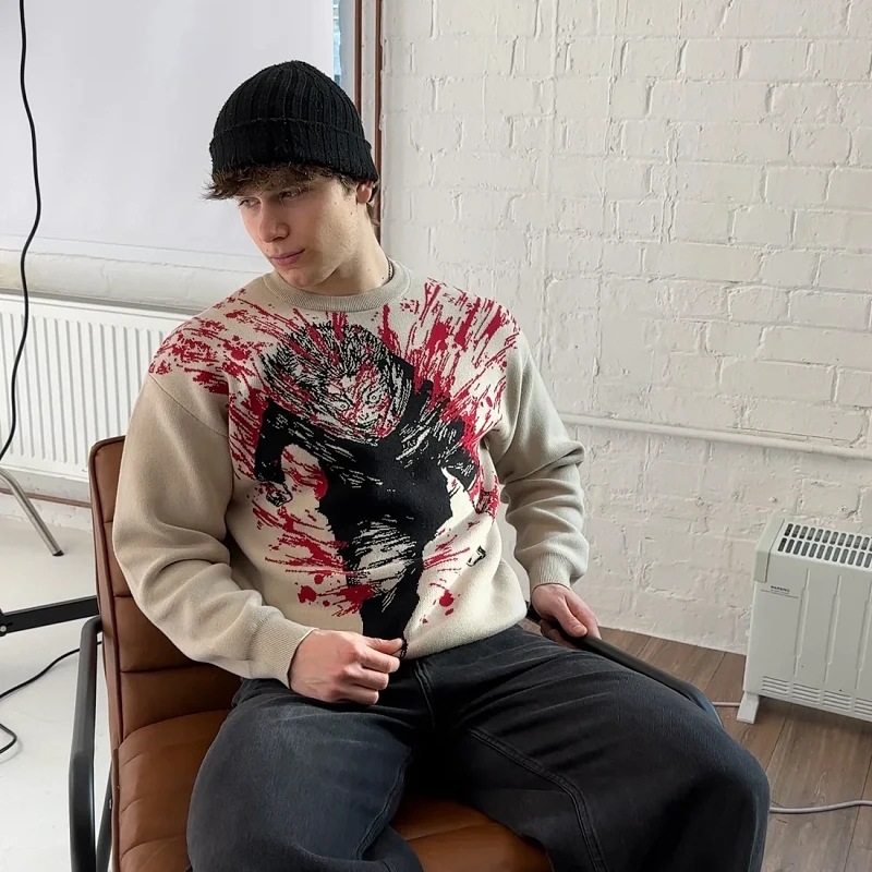 Unisex Knitted Pullover Sweater With Anime Jacquard Pattern_voghion.com