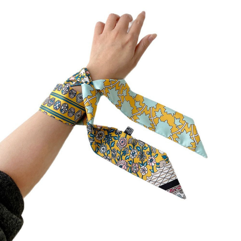Vielseitiger, trendiger, langer Seidenschal für Damen aus bedrucktem Köperband, ideal zum Taschenbinden und als Kopfbedeckung_voghion.com