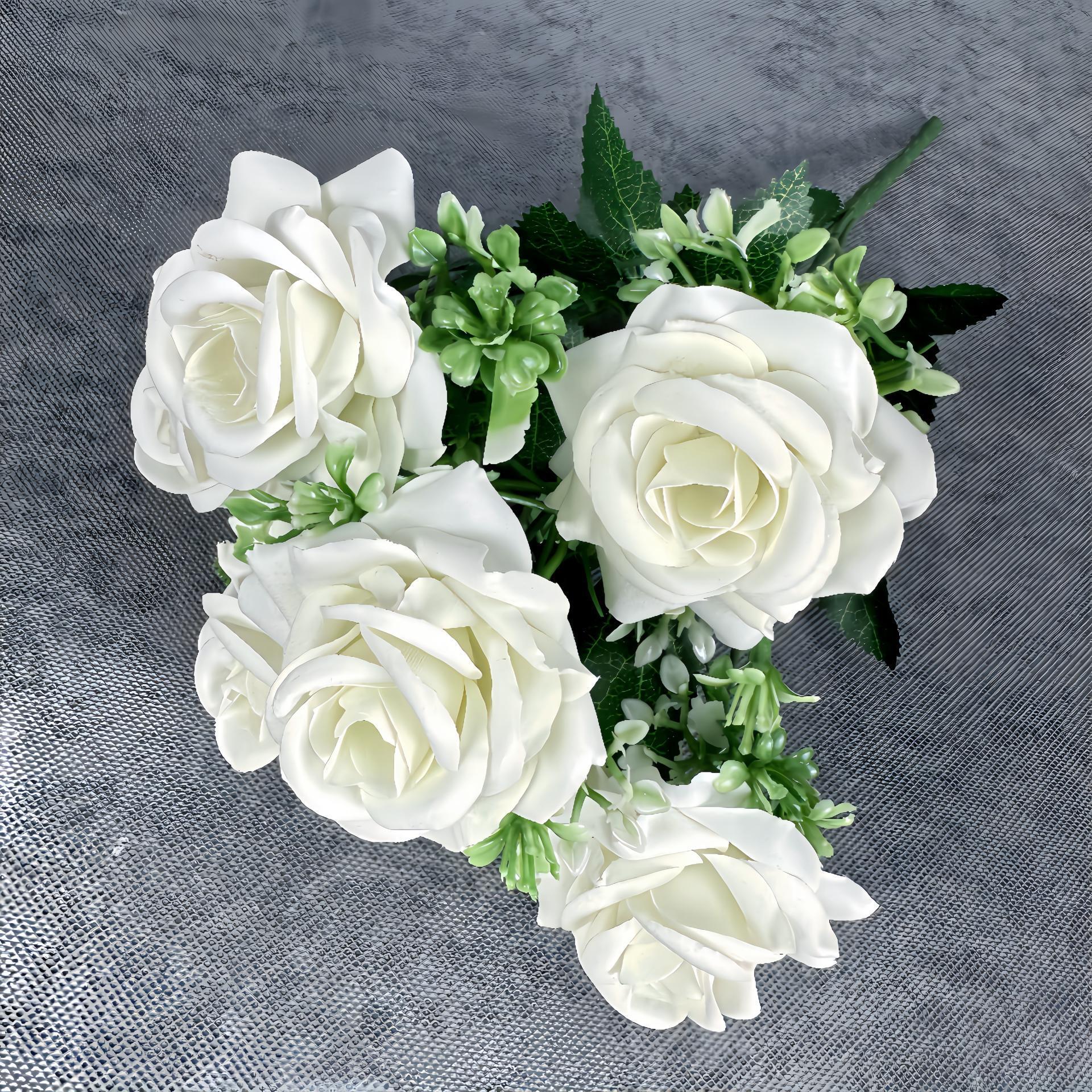 Simulación de 7 cabezas de tela de terciopelo rosa decoración casera decoración de bodas de alto nivel sentido transfronterizo adornos falsos flor al por mayor image 7