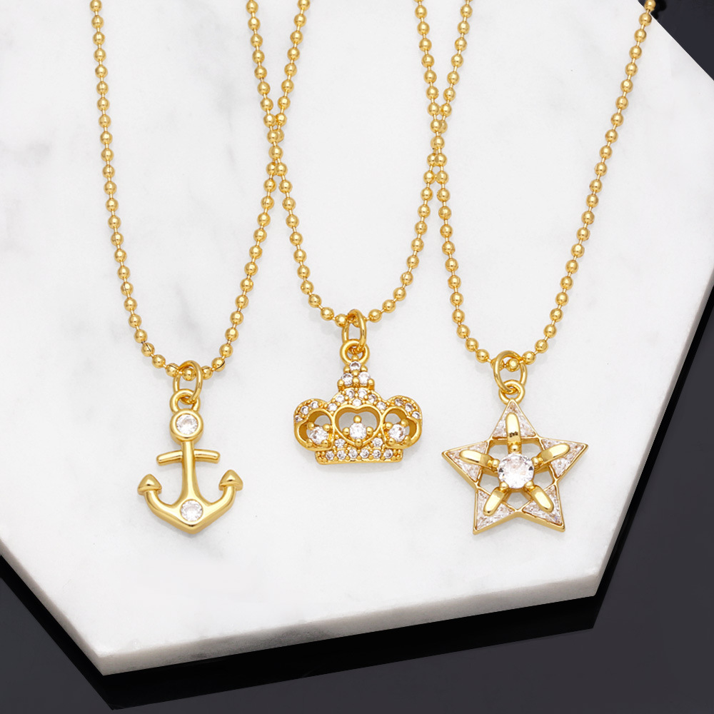 Fashion Crown Female Simple Compact Star Elephant Pendant Zircon Copper Necklace display picture 2