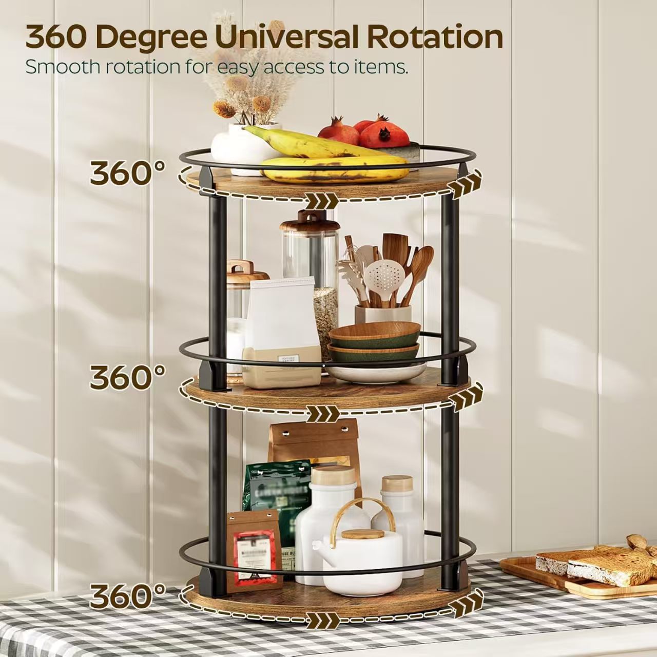 Cross-border wooden spice rack double-layer rotatable cosmetics storage rack kitchen spice spice rack perfume storage rack