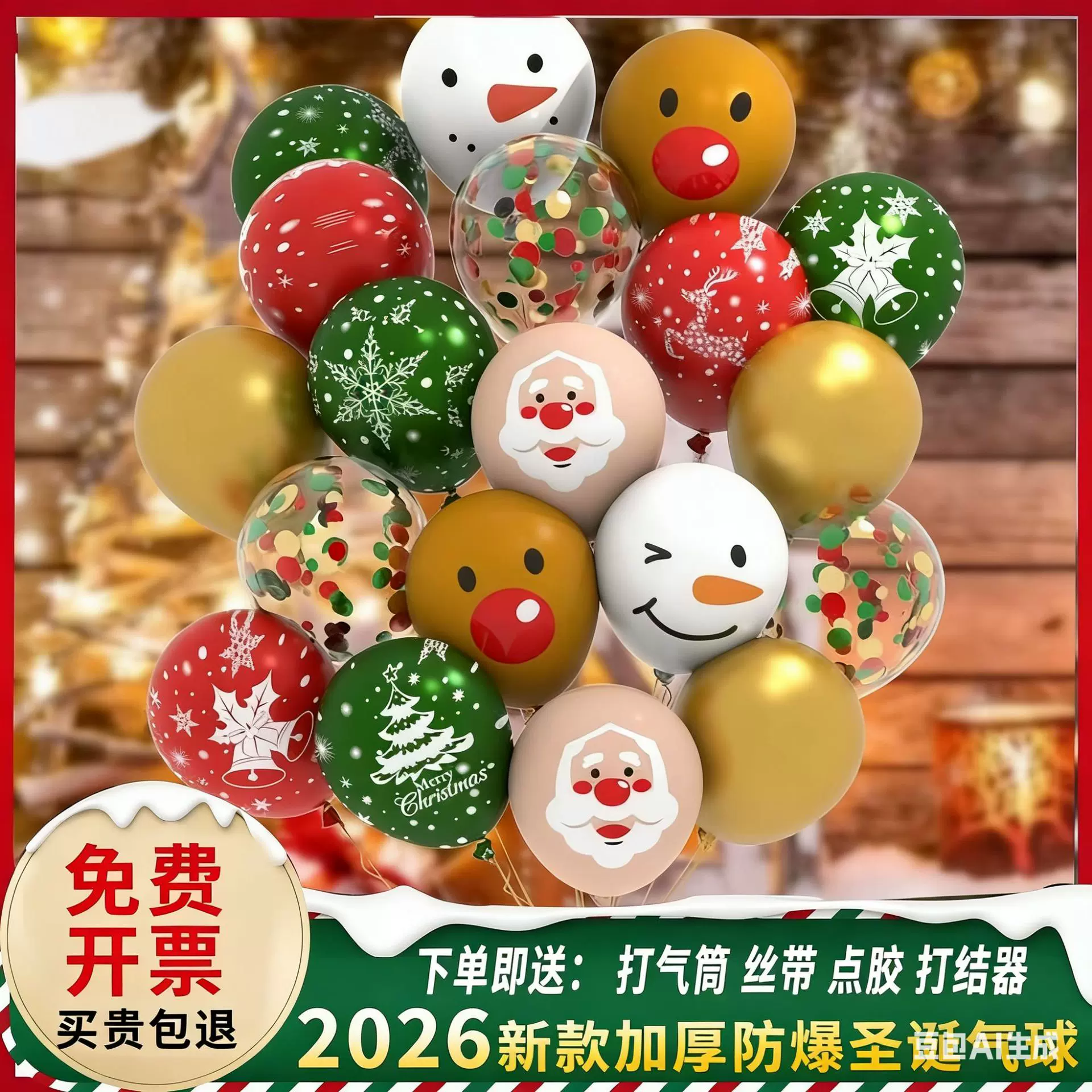 圣诞节气球装饰安全无毒儿童卡通商场幼儿园酒吧活动汽球场景布置