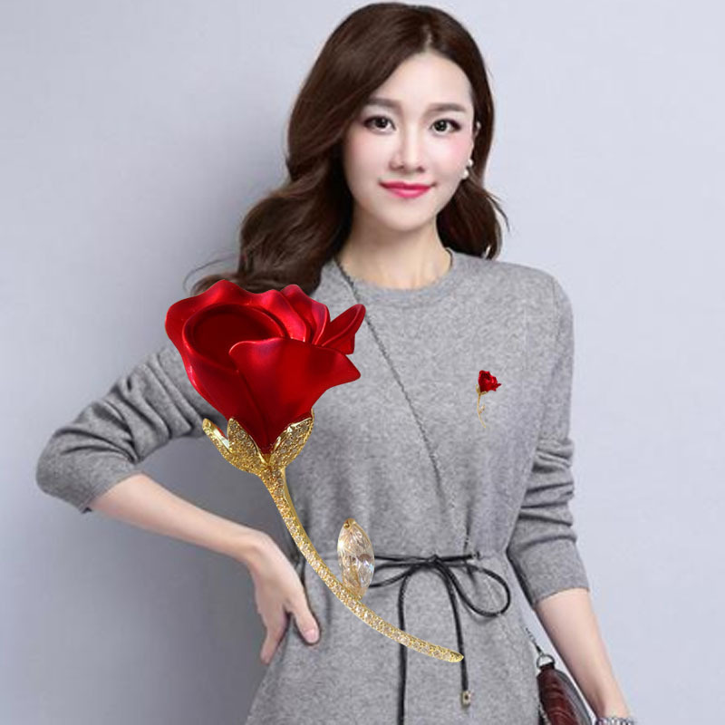 Cross-border National Fashion Red Rose Flower Brooch Women's Personality Advanced Sense Corsage All-match Clothing Pin Clothing Accessories Direct Supply
