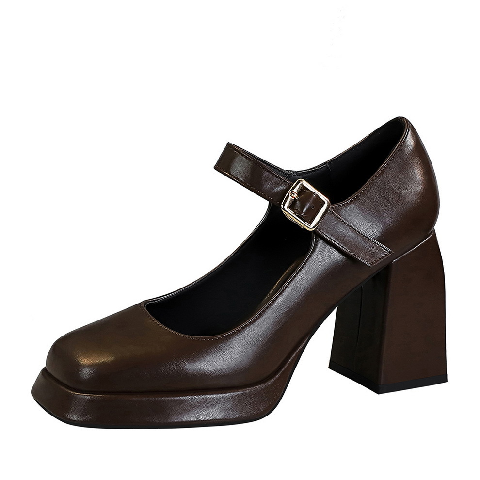 Retro High Heel Platform Pumps Square Toe Buckle Shoes For Women_voghion.com
