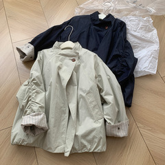 韩系立领外套女2025新款休闲宽松慵懒松弛感廓形抽绳褶皱风衣秋天