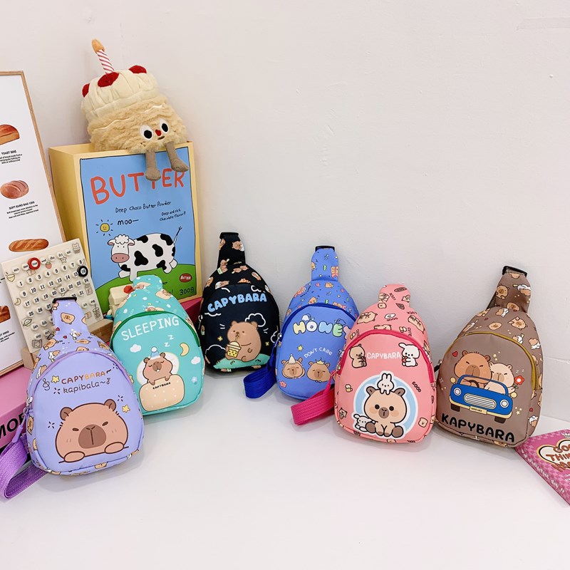 2025 nuevo bolso infantil caricatura lindo capibara bolso de pecho impresión extranjera mini mochila infantil