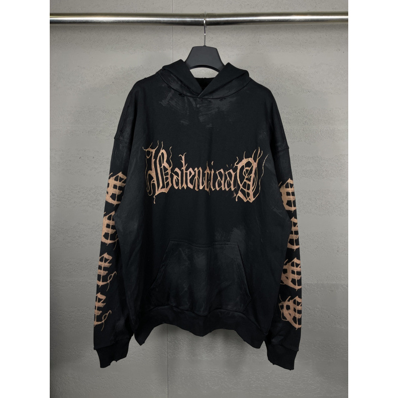 Correct Version High-Quality 2025 New Style Sanskrit Letter Logo Hand-Painted Washed and Distressed Hoodie