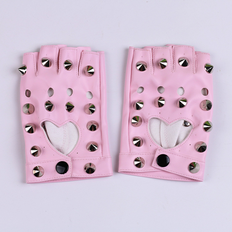 Danza rendimiento guantes pole dance apoyos discoteca rendimiento hip hop etapa remache decorativo pu cuero medio dedo guantes