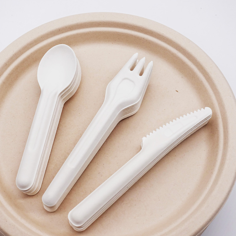 Degradable bagasse material disposable paper knife fork spoon cake plate baking picnic essential supplies biodegradable spoon