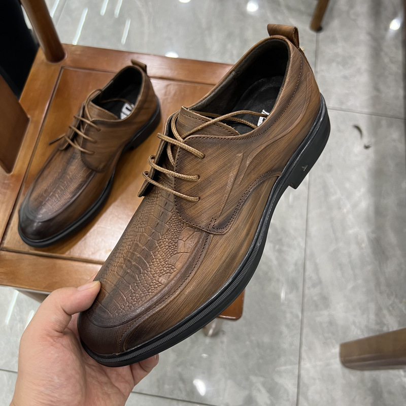 Zapatos de cuero de los hombres de cuero genuino de negocios ropa formal hecha a mano Oxford zapatos británicos zapatos de boda casual transpirable británico coreano zapatos puntiagudos
