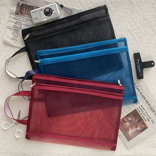 Transparent Mesh File Bag Zippered Primary School Student Information Bag Satchel Book Bag Test Paper Bag Can Be Printed with Logo